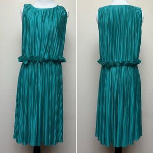 Love Moschino Pleated Sleeveless Ruffle Waist Midi Dress Teal Green Size 8